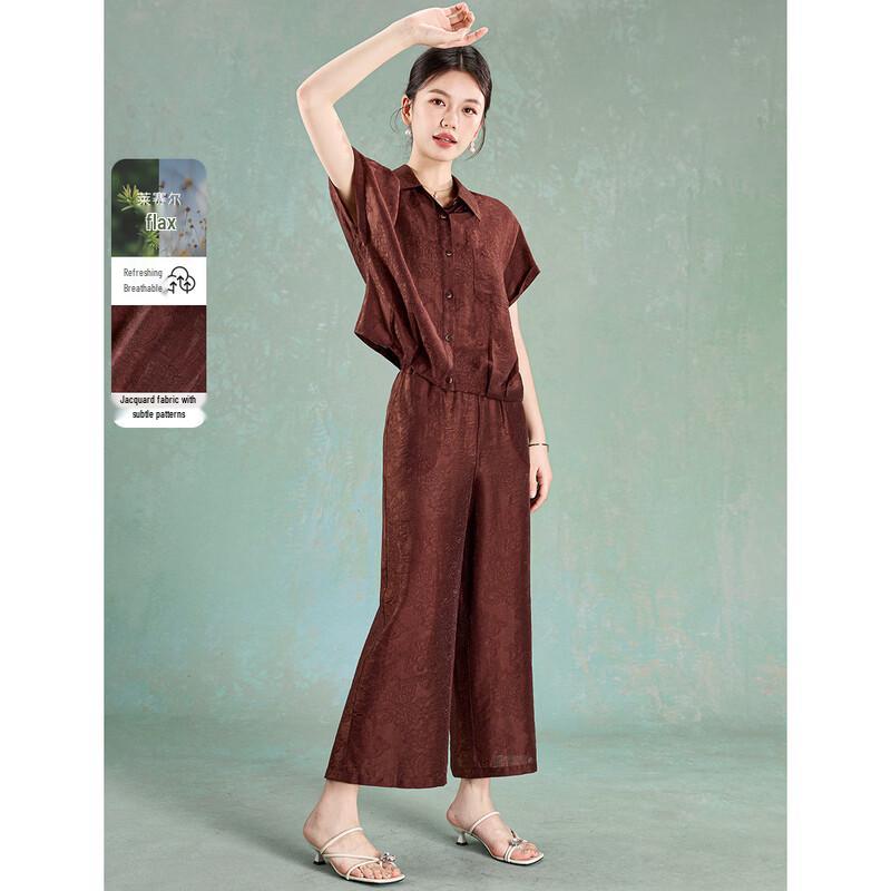 Women s Tencel Lyocell Linen Blend Summer Two-Piece Set L