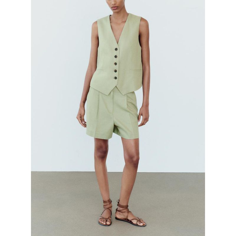 Spring New Arrival Linen Blended Vest 8025939 High Waist Casual Shorts Female 8026707 8026939