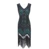 Retro Sequined Beaded Dress Front and Rear Deep V-neck Fashionable Fringed Dress, Popular Evening Dress