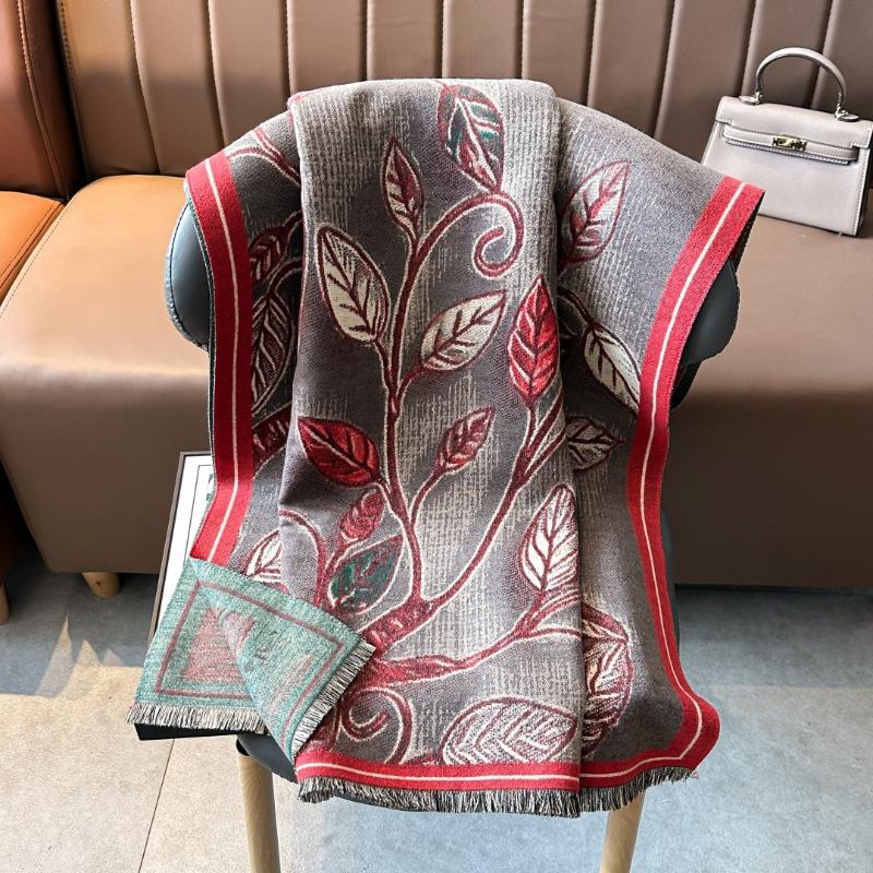 Autumn and Winter Retro Leaf Mother Scarf Imitation Cashmere Jacquard Four Shuttle Scarf Women's Warm Thickened Scarf Shawl