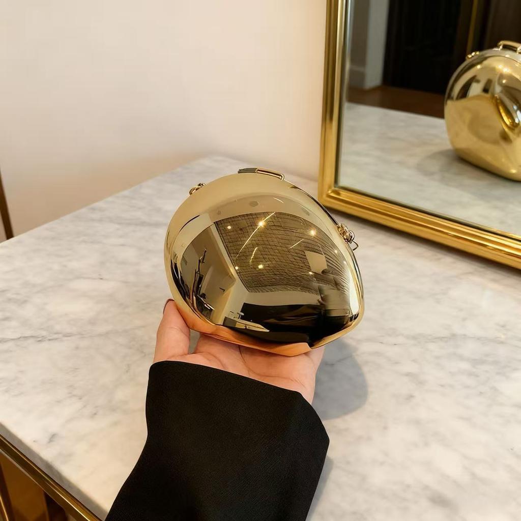 Metallic Acrylic Goose Egg Shape Bag Luxury Clutch Purse Mini Women's Wallet Shoulder Shell Chain Bag Party Crossbody Handbag