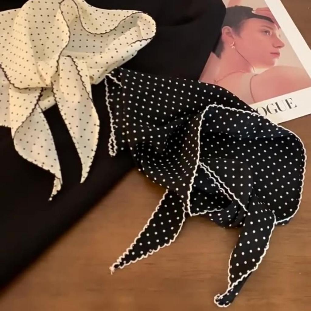 Summer  Polka Dot Striped Triangular Scarf for Women Fashionable Smple Thin Neck Scarf Tied Hair Scarves Decoration