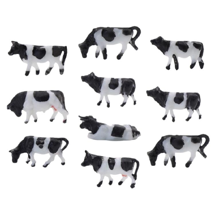 10Pcs Miniature ABS Cow Model 1:87 Scale Tiny Farm Animal Statues Kids Educational Toy For Tabletop Shelf Decoration