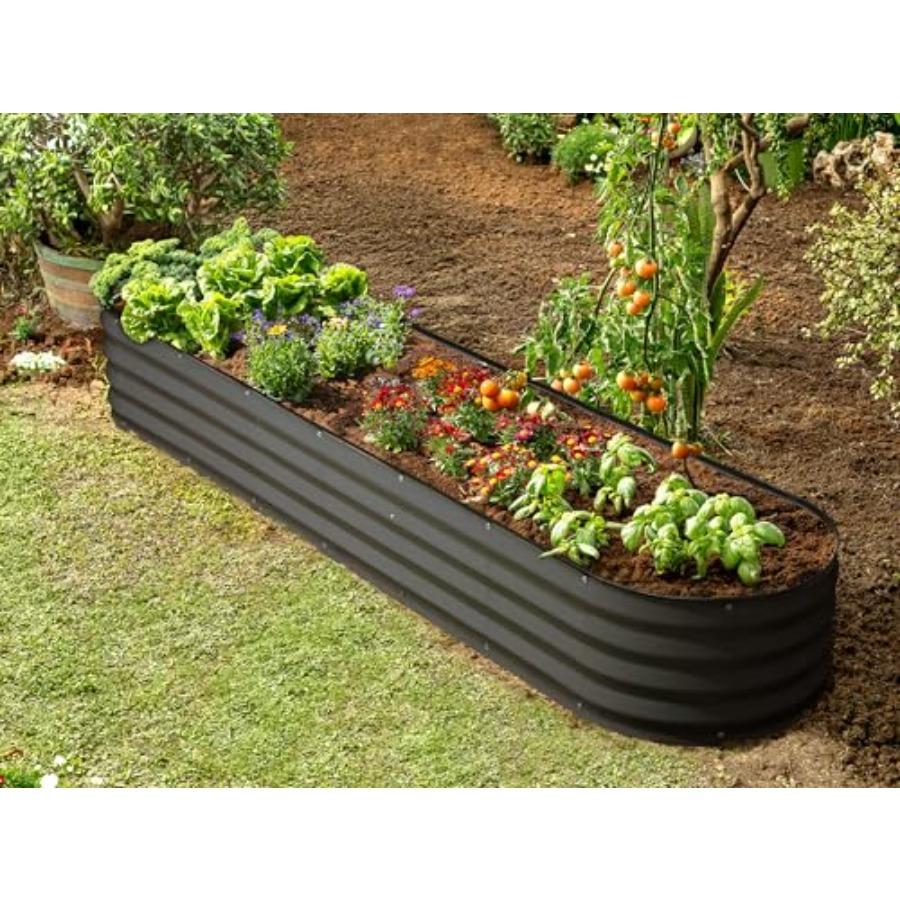 Galvanized Raised Garden Beds Outdoor 8×2×1 ft Planter Raised Beds for Gardening Vegetables Flowers Large Metal Garden Box Gray