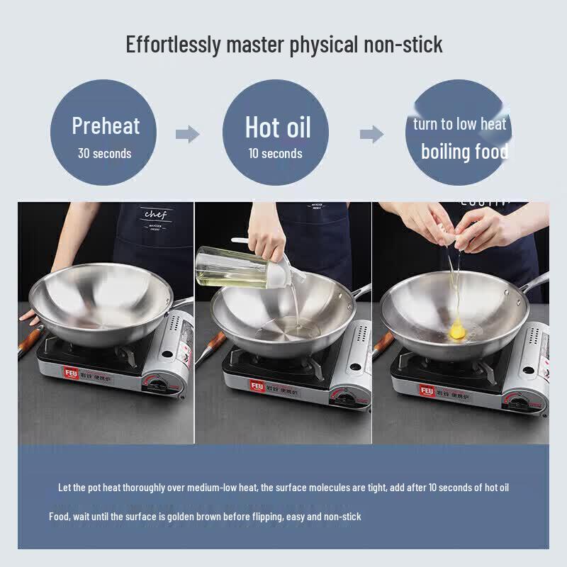 maxcook 30cm 304 Stainless Steel Stir-fry Wok