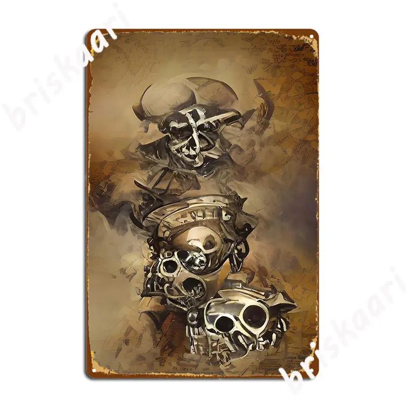 Pirates Skulls Bones Old Style Pirate Image Poster Metal Plaque Club Pub Garage Classic Wall Plaque Tin Sign Posters 20X30CM