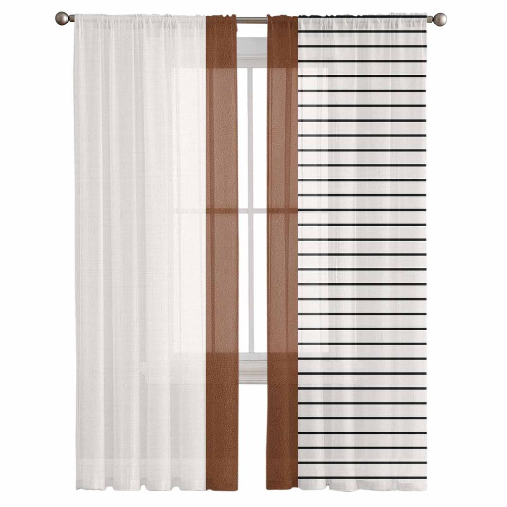 Vintage Farmhouse Tribe Striped Bohemian Modern Sheer Curtains Modern Gauze Curtain for Living Room Bedroom Voile Yarn Curtains