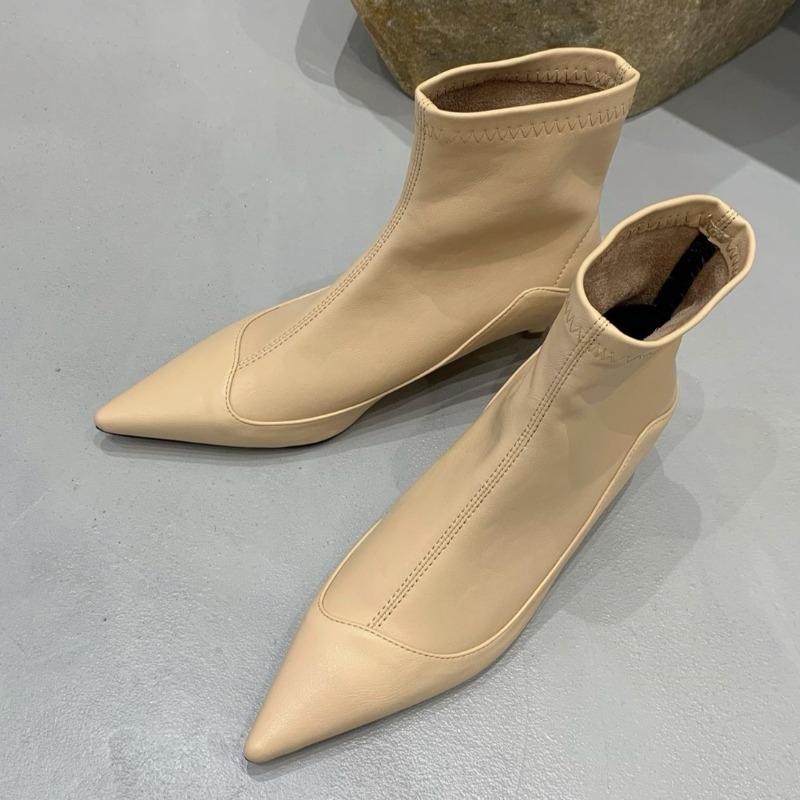 French Pointed Short Boots for Women 2025 Spring and Autumn New Low Heel Fashionable Soft Leather Versatile Bare Boots