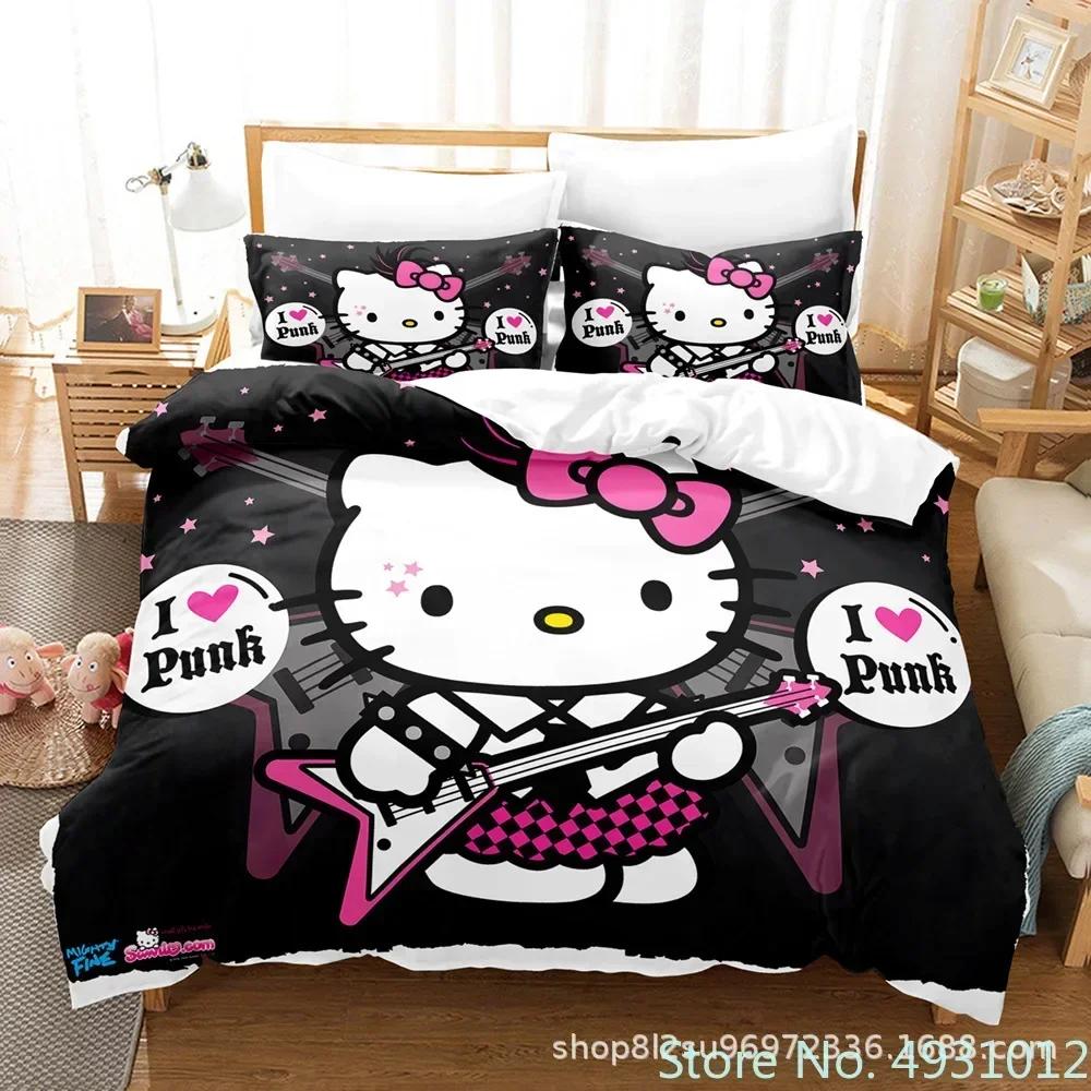 Cute Hello Kitty Colors Bedding Set Pillowcase Japanese Anime Bedclothes 3D Printed Quilt Cover Duvet Cover Baby Kids Child Gift