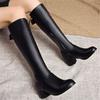 Fashion Autumn Winter Warm Over The Knee Boots Women Fashion Side Zipper High Heels Bow Ladies Soft PU Leather Long Botas Mujer Brown