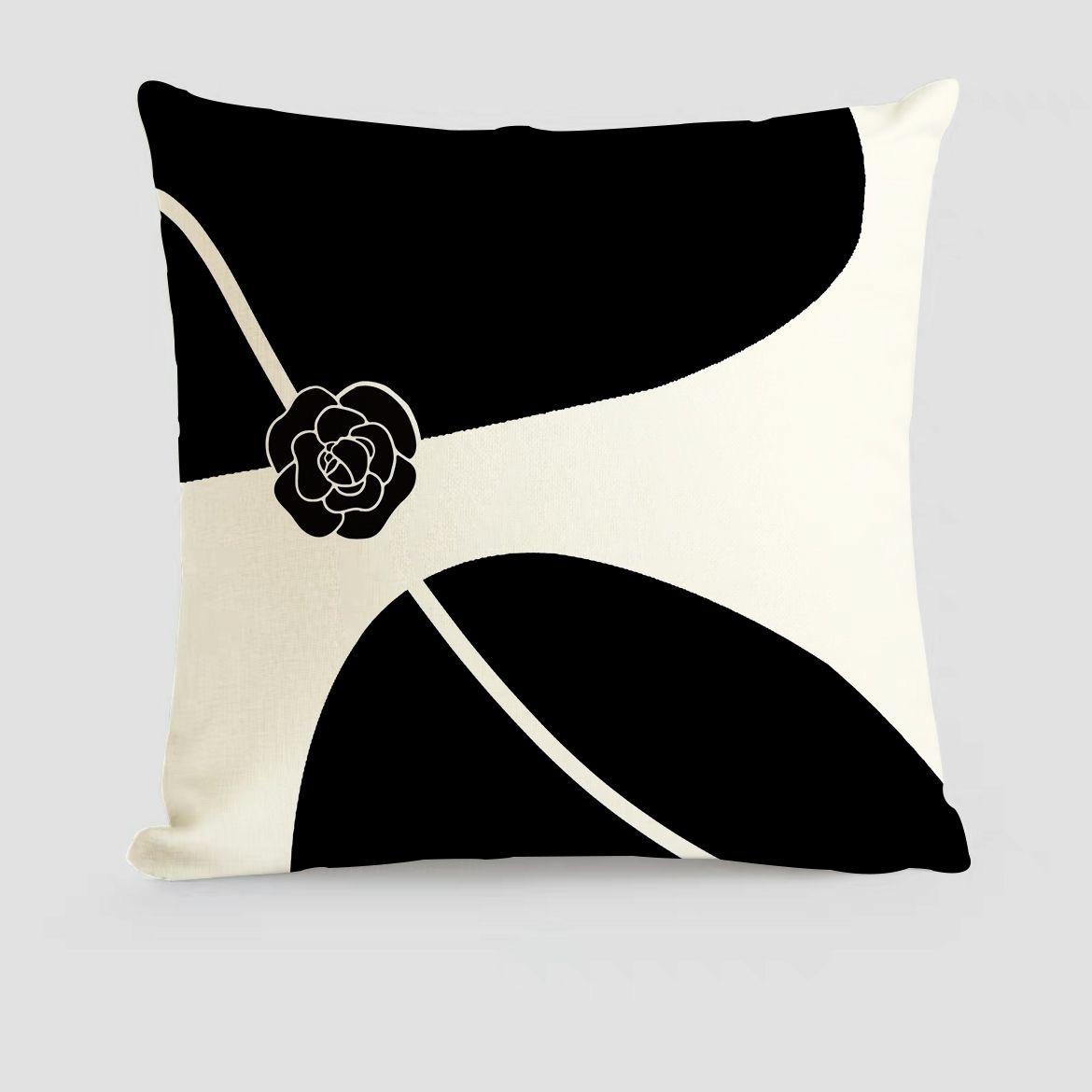 

Simple Black and White Small Fragrance Camellia Pillowcase Home Sofa Cushion Pillowcase 45X45