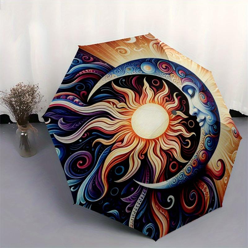 Sun & Moon Harmony: Vibrant Circular Art PrintUmbrella, Portable 3-Fold Umbrella for Men & Women,Christmas Gift ES80