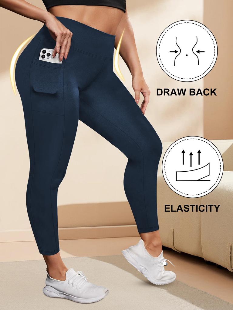 Plus-size Pocket Yoga Leggings for Women Milk Silk High-waisted Fitness Sports Leggings 9-inch Leggings