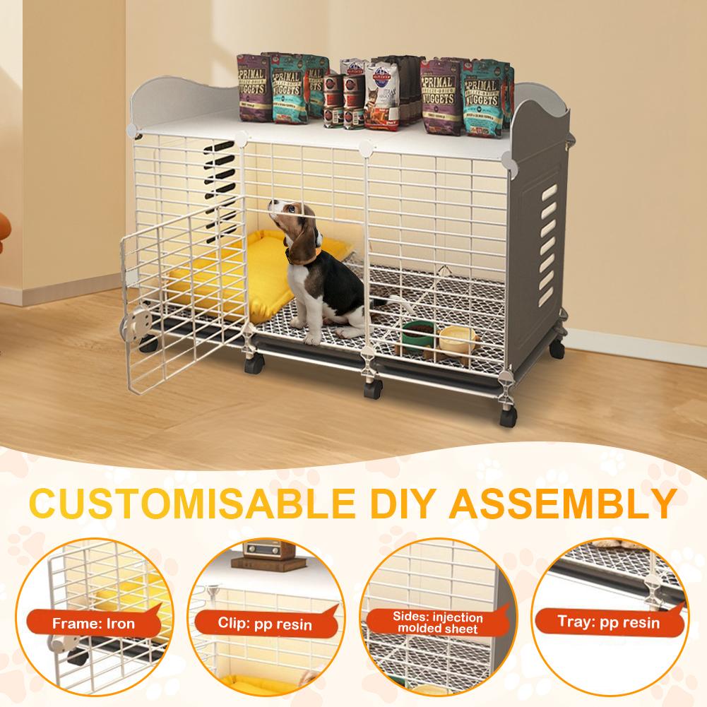 Dog Crate End Table with Wheels & Tray Dog Cage Crate Wired Cage Crate Dog Kennels Wire Dogs Kennel for Large/Medium Dog