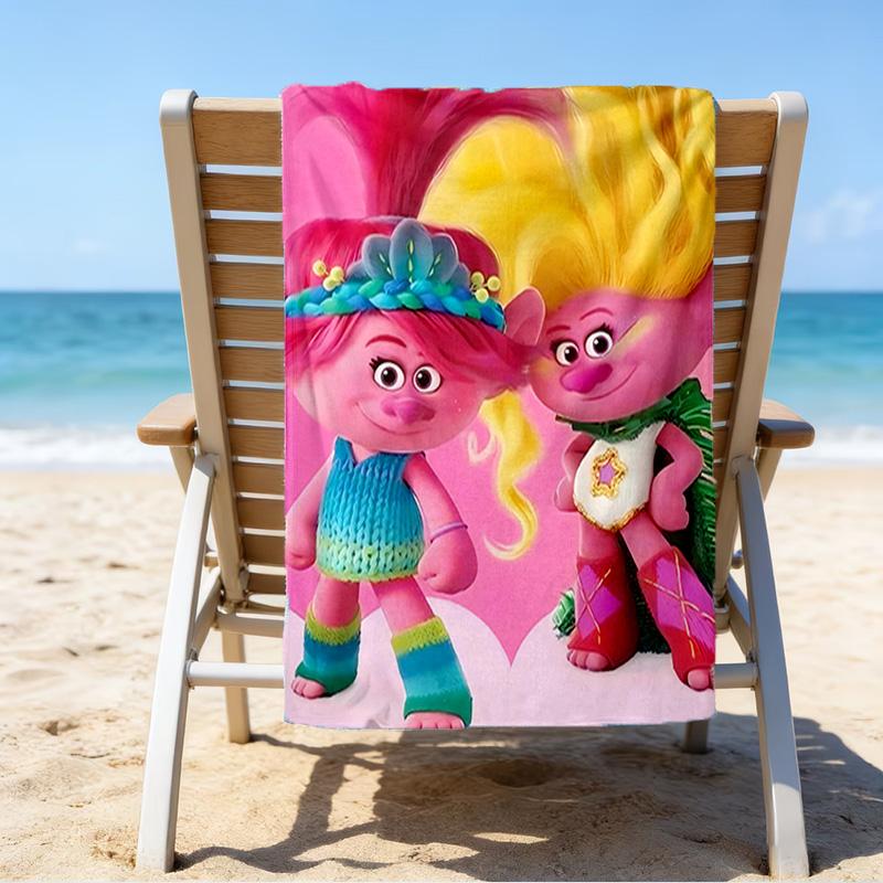 1pc Trolls Beach Towel, Beach and Seaside Swimming Pool Equipment, Fashion Pattern, Rectangular, Travel Essentials