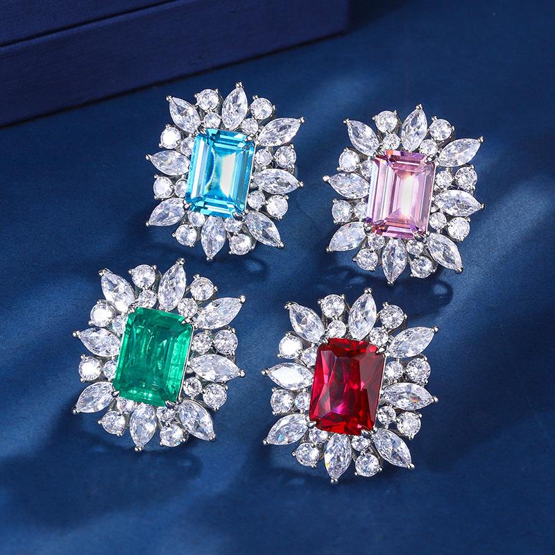 Jewelry Copper Bottom Gold-Plated Simulation Color Treasure Square Temperament Luxury Ring Heroine Stone 10 * 14