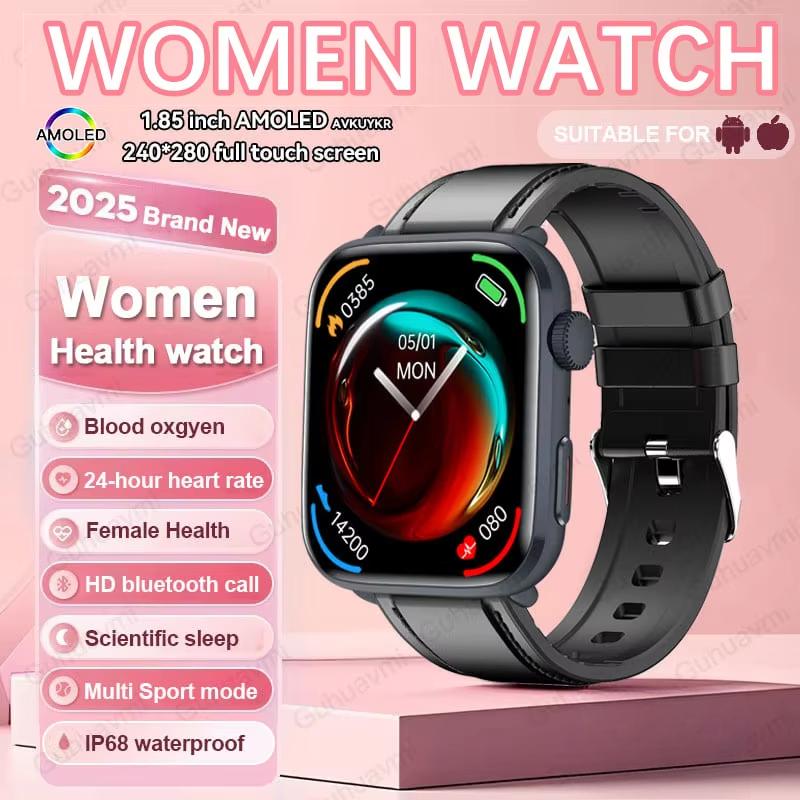 2025 New NFC Bluetooth Call Smat Watch Men 1.85" AMOLED Screen Blood Pressure Heart Rate Female Health Waterproof Smarwatches Ladies