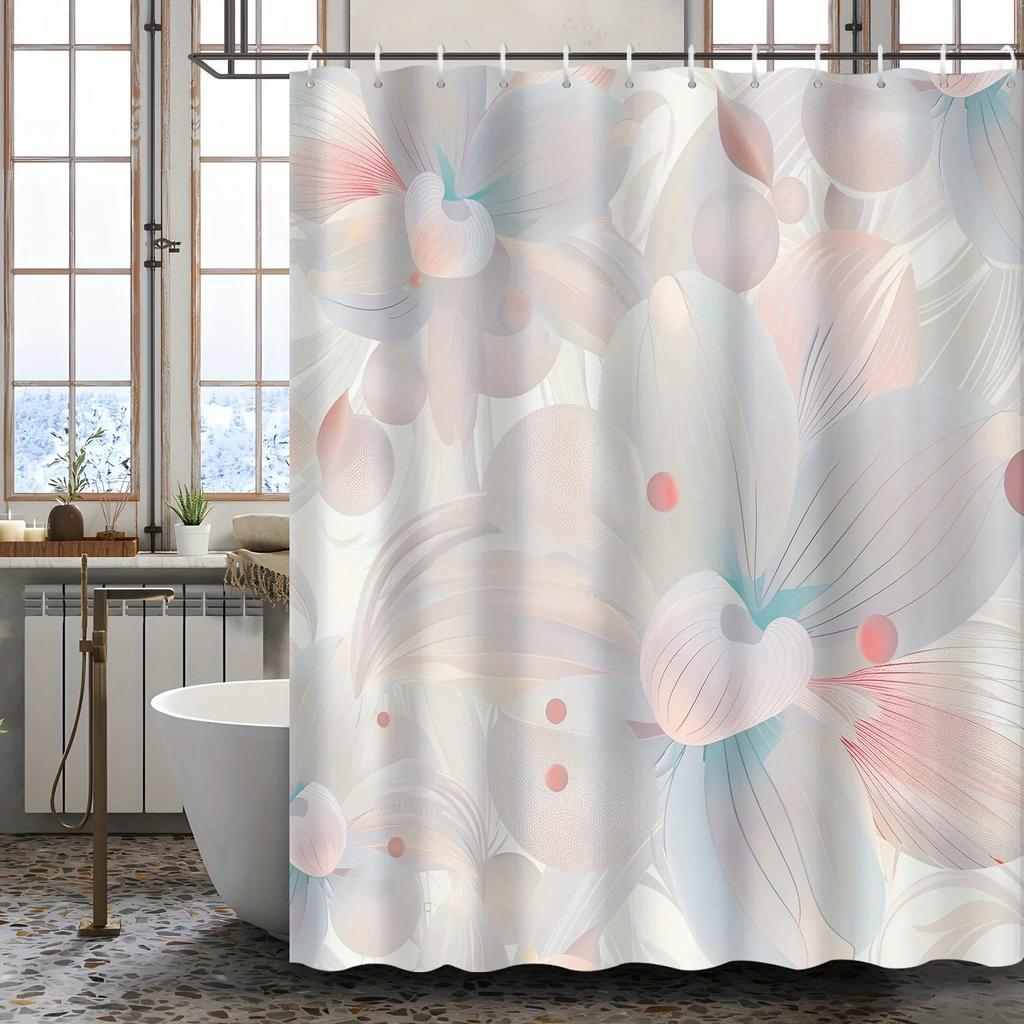3D Floral Shower Curtain - Modern Romantic Flower Sea Design, Includes 12 Hooks, Elegant Bathroom Decoration
