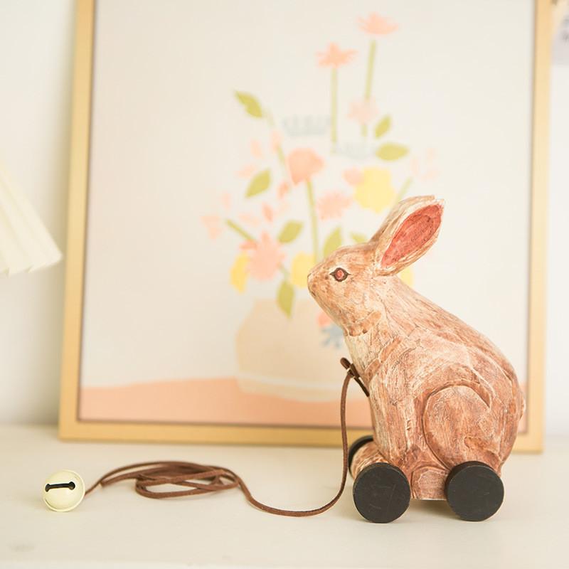 Wooden Craft Toy Car With Cute Bunny Design For Kids And Home Decor