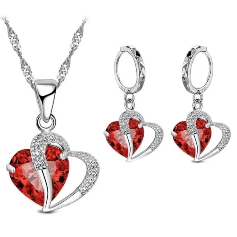 Luxus Frauen 925 Sterling Silber Cubic Zirkon Halskette Anhänger Ohrringe Sets Knorpel Piercing Schmuck Hochzeit Herz Design