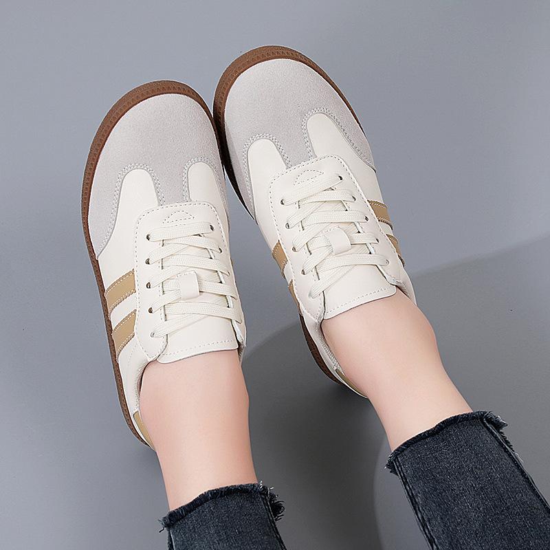 New Large-size Casual Flat Shoes Color-blocking Retro Ins Sports Shoes, German Training White Shoes for Women Sizes 35-44