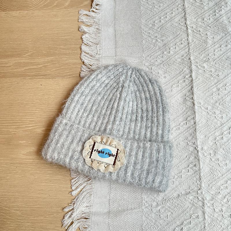 Label Knitted Hat Winter Thickened Warm Woolen Hat Fashion Versatile Lace Cloth Label Hat