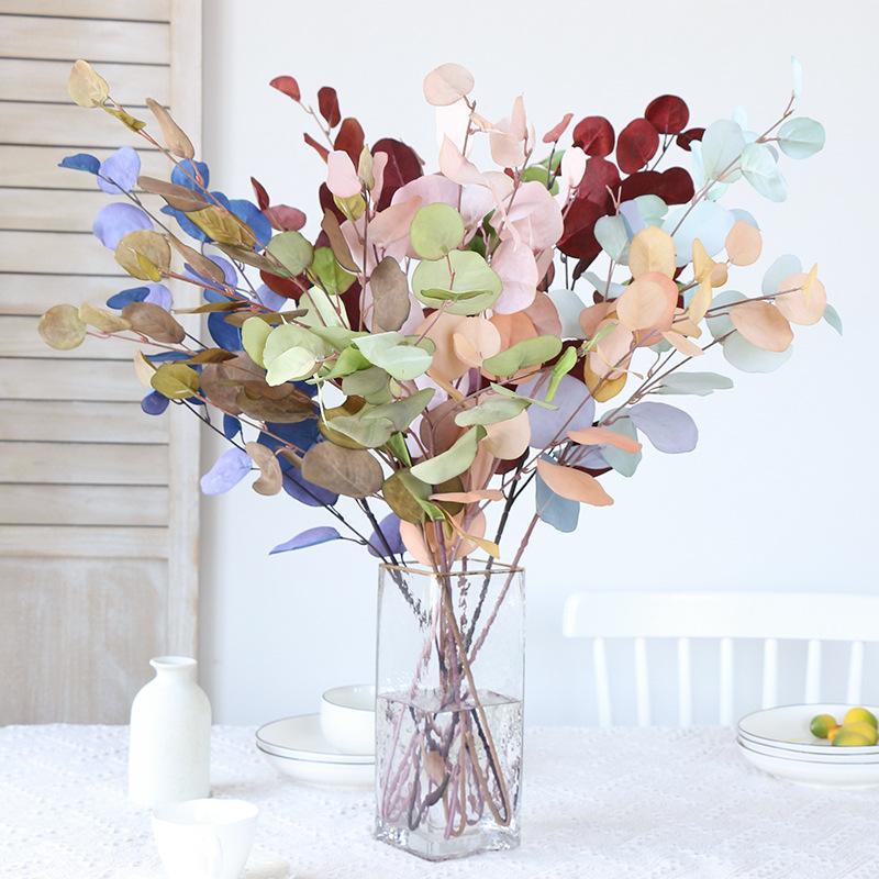 87CM Autumn Eucalyptus Leaves Branch Silk Artificial Plants Wedding Home Table Decoration DIY Wall Arrangement