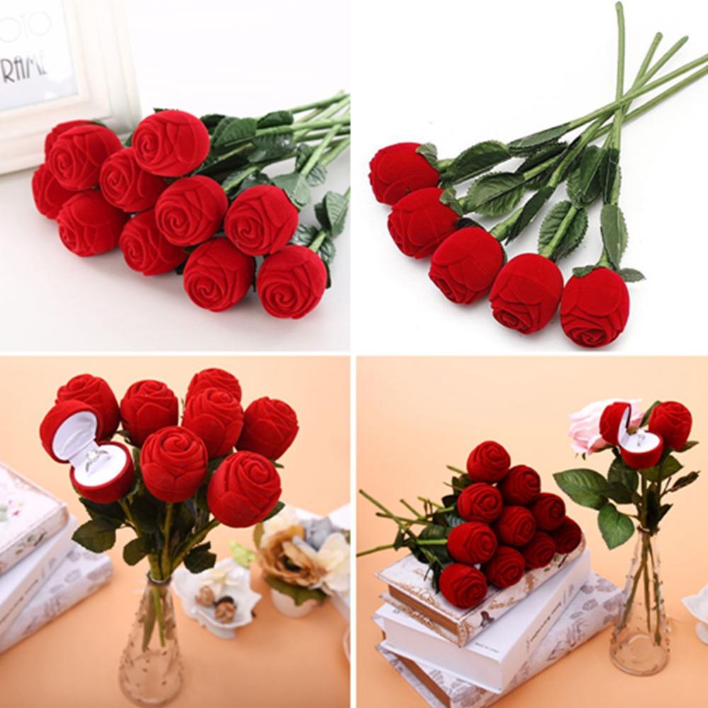 Red Rose Ring Box Rose Flower Engagement Box Jewelry Boxes Gift Case For Girlfriend
