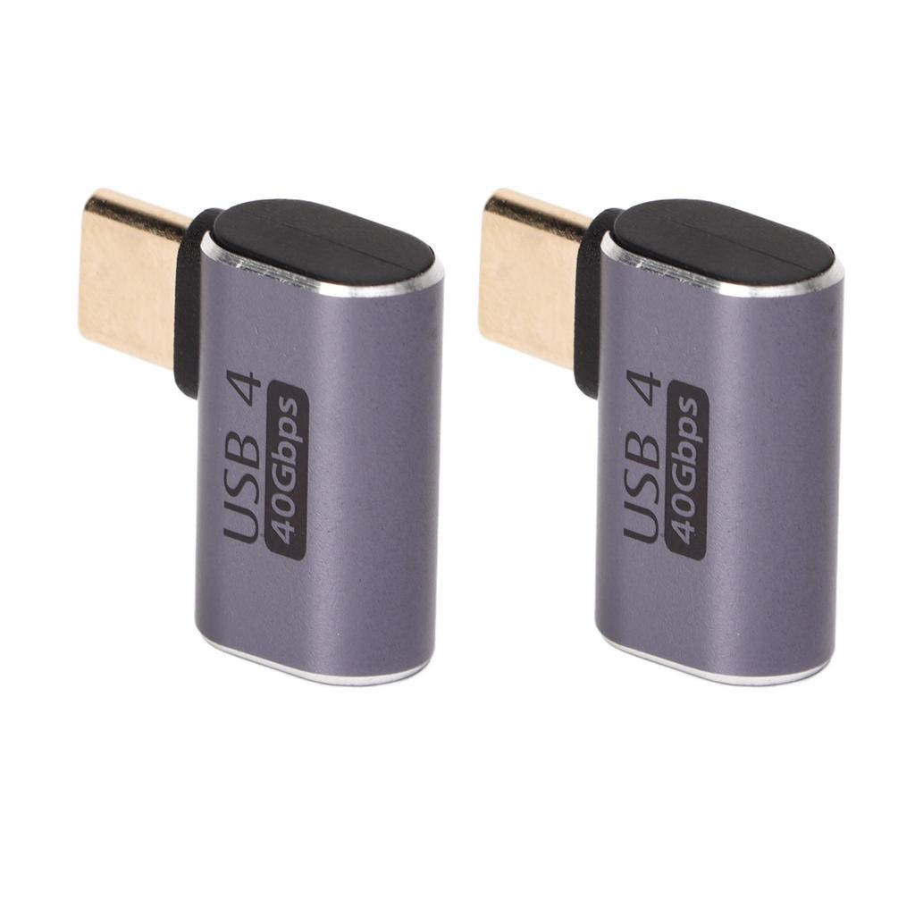 2Pcs Type C Male to Female Right Angle Connector 40Gbps 90 Degree USB C Adapter for Transmission