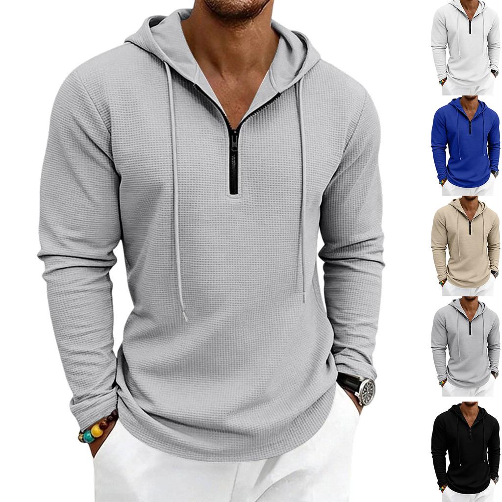 Men's Casual Loose Fit Knit Half Zip Long Sleeve Hoodie