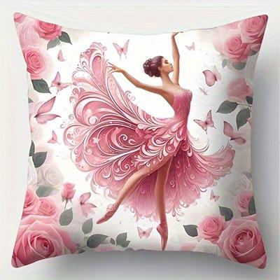Home Decor Dancing Ballerinas With Roses And Butterflies Pattern Cushion Cover Suitable For Sofa Bedroom Car Pillow Cover
