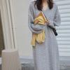 Autumn Lazy V-neck Twist Sweater Long Loose Over Knee Knitted Bottom Shirt Wear Dress