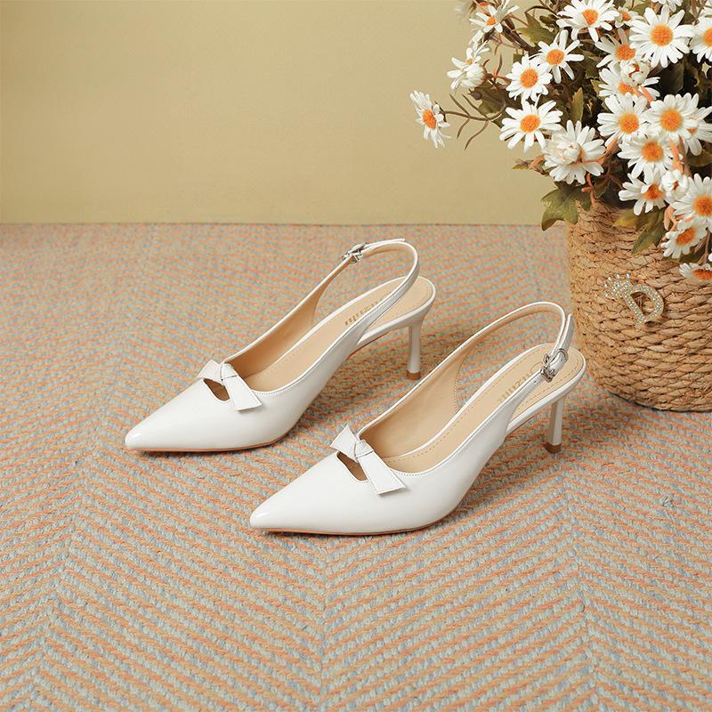 Patent leather bag head sandals women's summer new versatile thin heel pointed one-word buckle temperament high heels