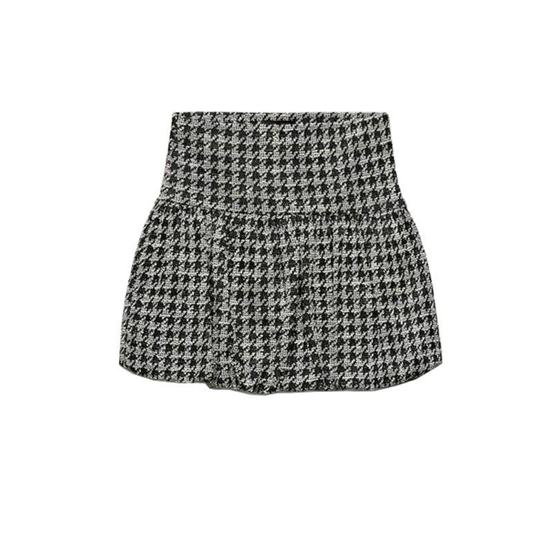 

Spring New Women s Clothing Houndstooth Balloon Version Comfort and Casual Elegant Short Skirt 1131152 Black L