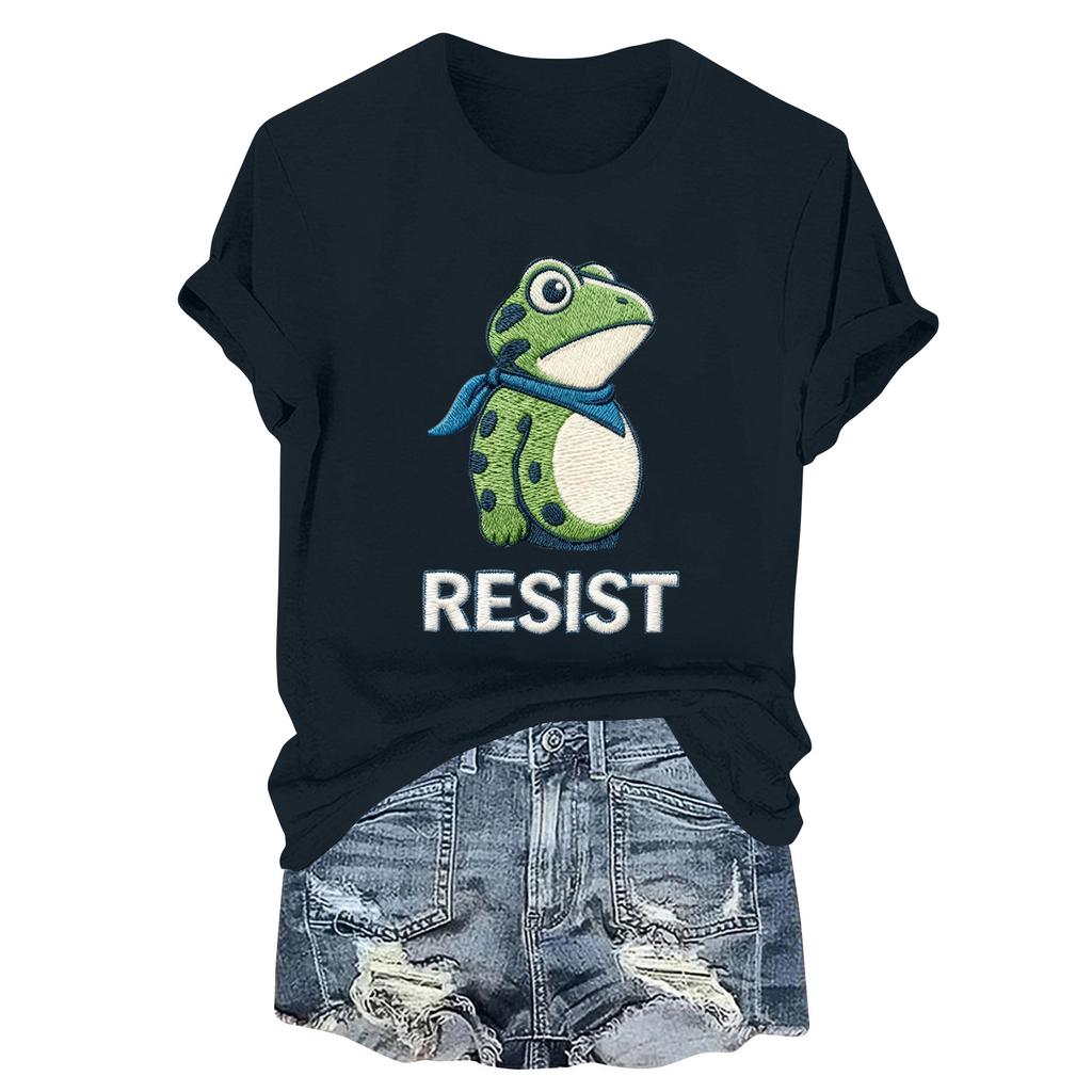 Women's Fashion Casual Printed Round Neck Short Sleeved Pullover T-Shirt Top