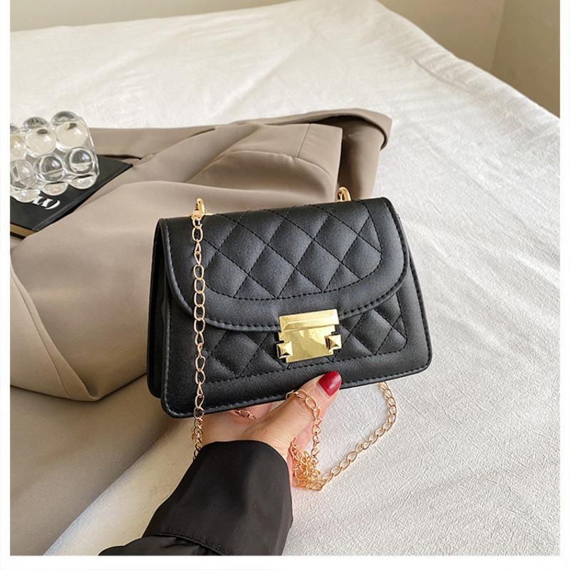 

Модная цепочная сумка кроссбоди для дам, трендовая маленькая квадратная сумка с ручкой и застежкой-кнопкой чёрный