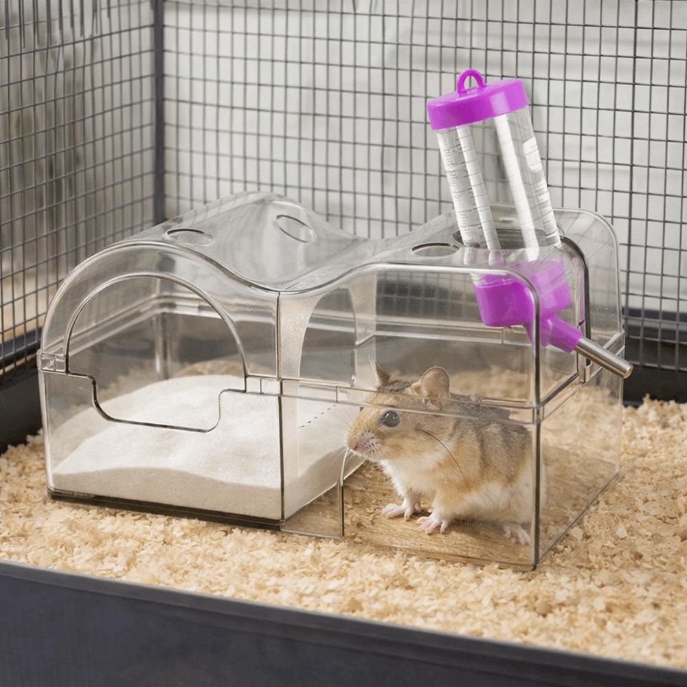 3 In 1 Hamster Hideout Acrylic Sand Bath Box Tunnel System Small Pet House Sand Bathing