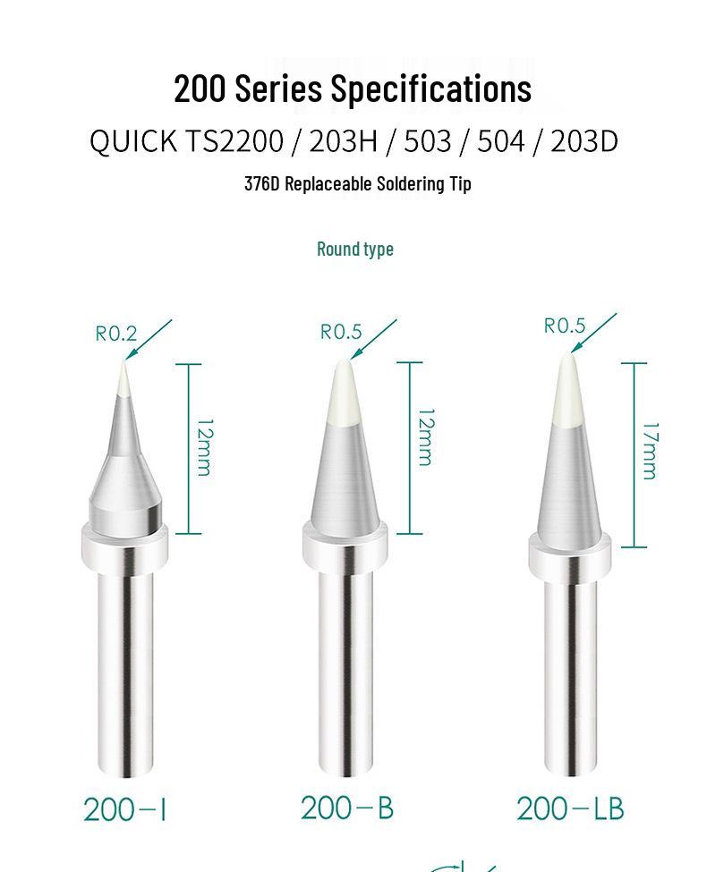 QUICK Kuai Ke TS2200/203H/503 Soldering Iron Tips - Compatible Models 203D/376D In 200-C/D/B/I/J/LB Styles.