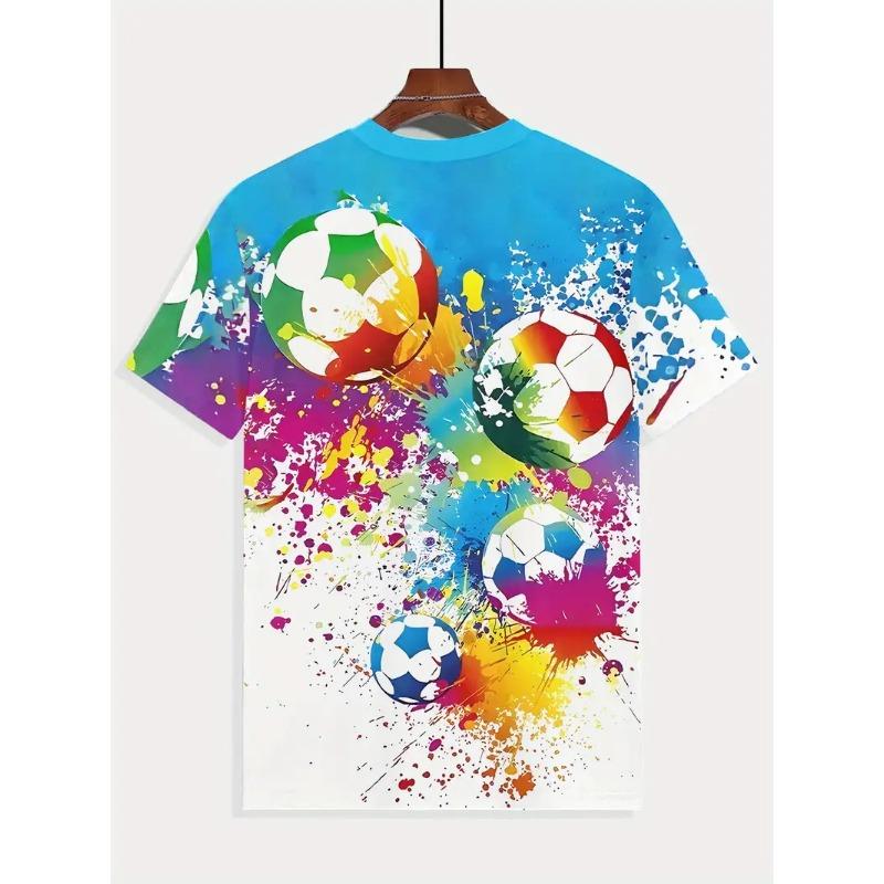 Herren Fußball Print T-Shirt Sportliches Kurzarm Rundhals T-Shirt für Sommer Outdoor Fitness Training Herrenbekleidung