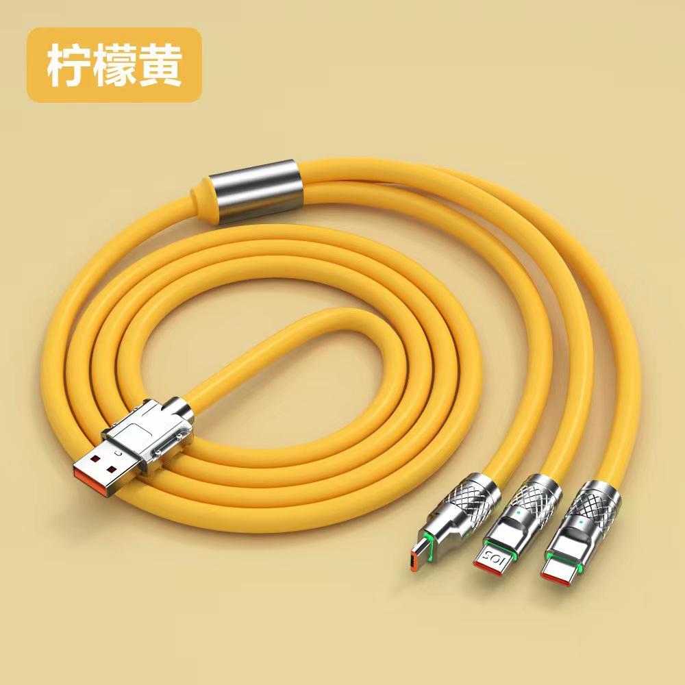 120W Zinc alloy 3-in-1 cable for Apple and Huawei super fast charging, Geek three-in-one data cable Support Customization/Del