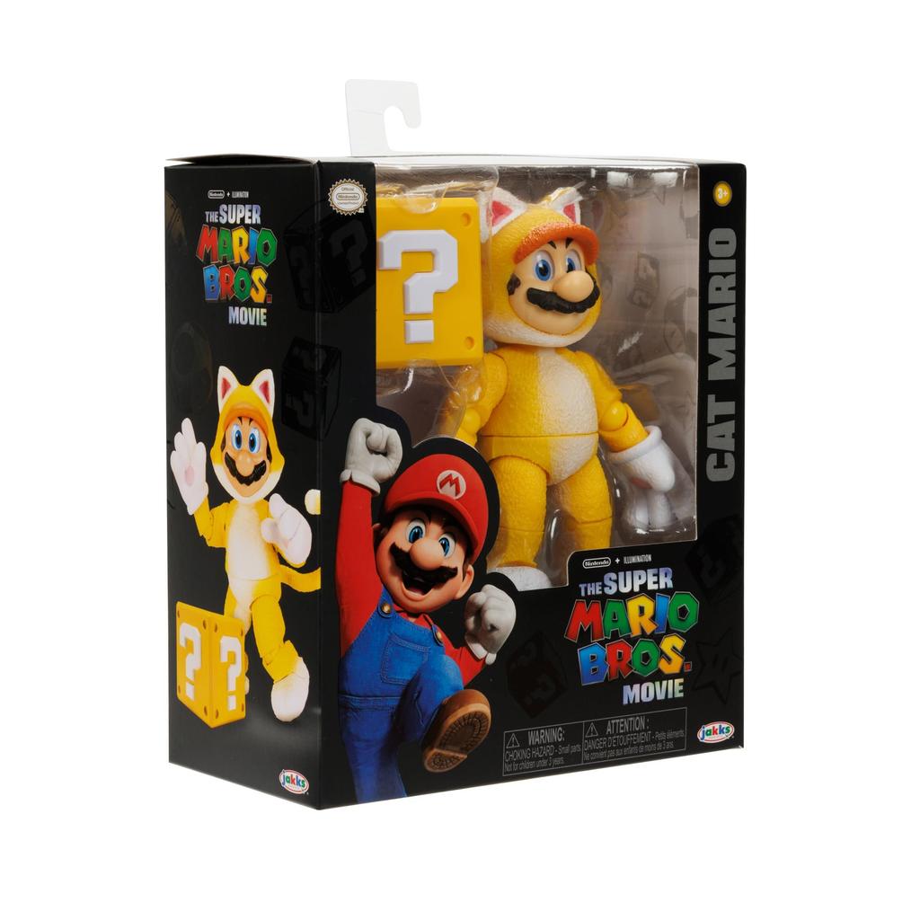 THE SUPER MARIO MOVIE 5 Inch Action Figure Series 2 Cat Mario Figure with Block BROS.