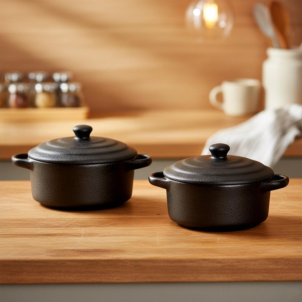 Porcelain Baking Bowls With Lid 300 Ml 2 Pcs.