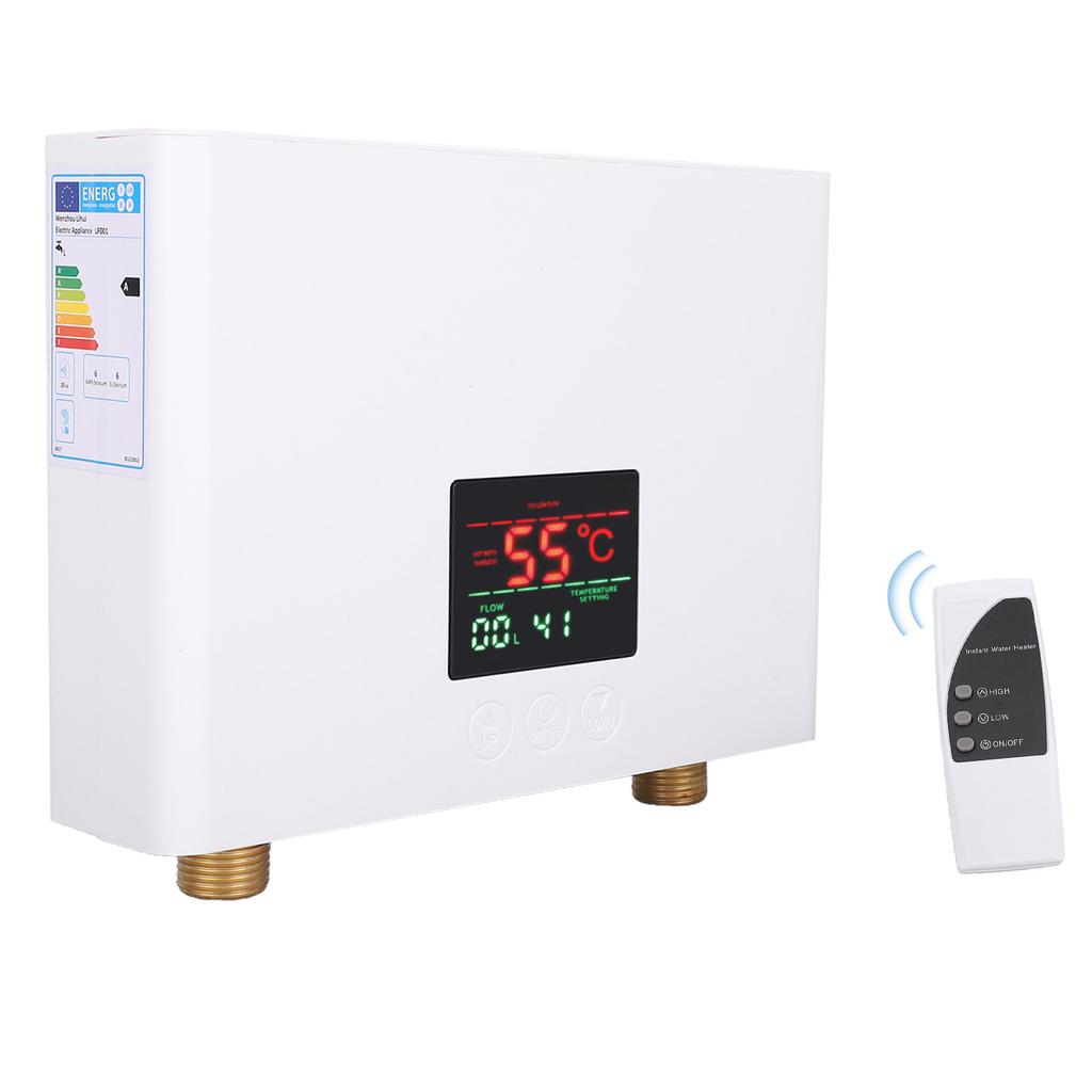 Water Heater 5500W   Lectric Tankless Water Heater Wall-Mounted with LED Display and Remote Control for Home RV Kitchen Bathroom, White