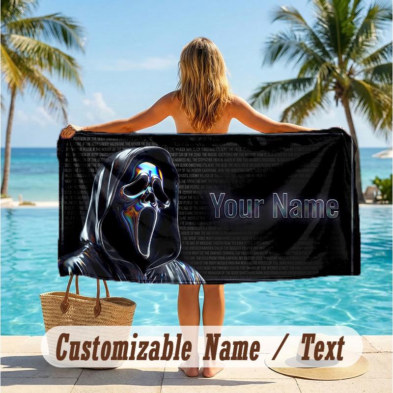 Custom Text Beach Towel, Soft Absorbent Swimming Multi-use TowelScream Ghostface