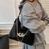 Retro Women's Shoulder Bag PU Leather Lightweight Student Tote Bag Large Capacity Butterfly Pearl Chain Convertible Backpack