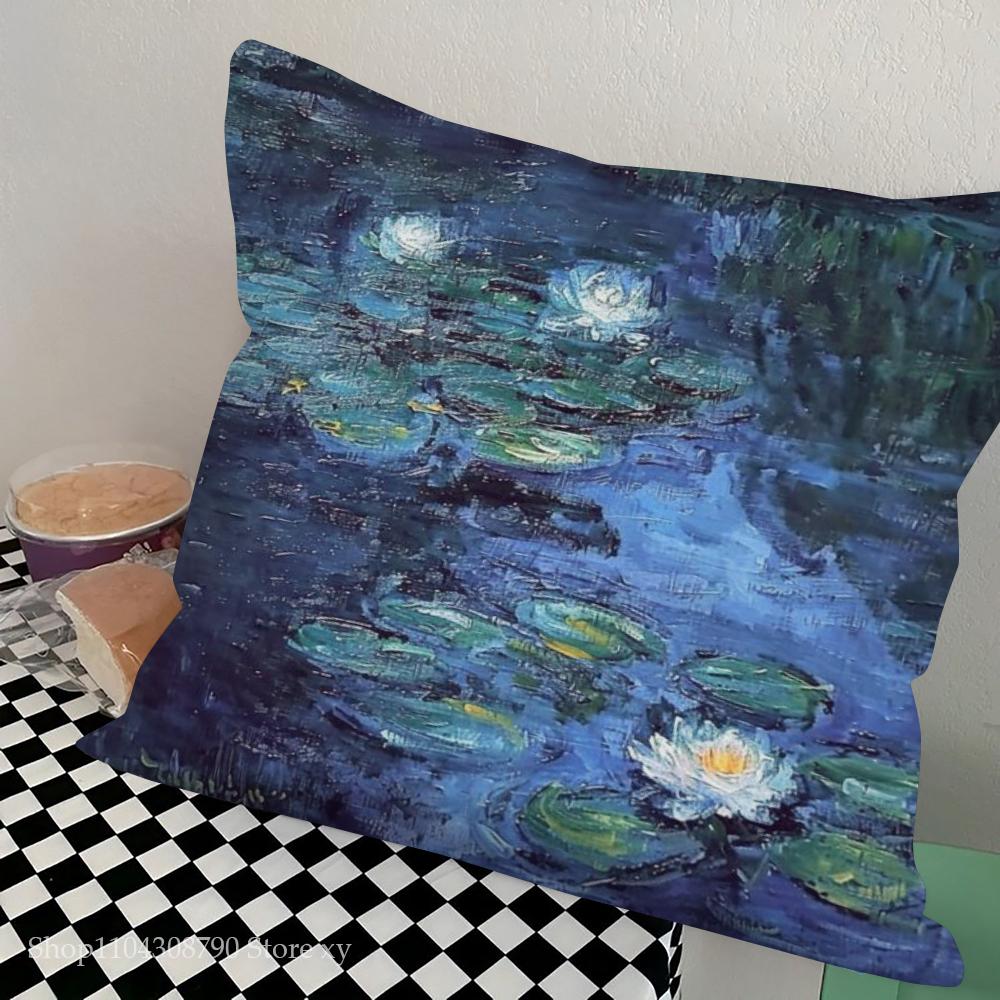 1pc Claude Monet Pillow Case Square Bedroom Sofa Leisure Comfort Cushion Car Living Room Home Decoration