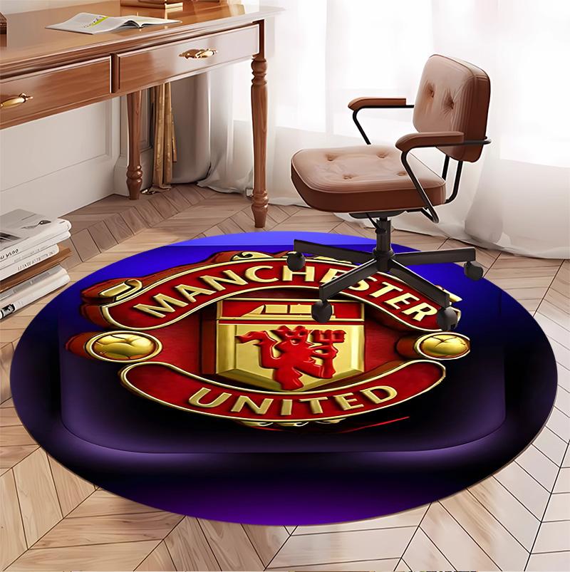 Manchester United F.C Pattern Round Rug, Indoor/Outdoor Mat, for Picnic, Gameroom, Bedroom, Office, Living Room, Home Decor Carpet, Birthday Gift