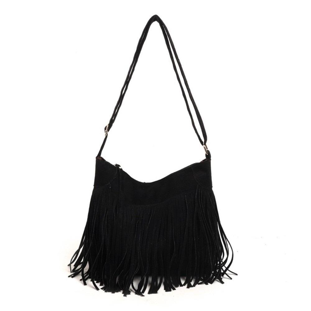 Large Capacity Bohemian Tassel Crossbody Bag Matte Messenger Bag Luxury Tote Bag Daily чёрный