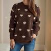 Autumn and Winter New Product Design Sense, Caring Jacquard Casual Round Neck Pullover Sweater, Women's Loose and Slimming Knitted Top 3496 KTB