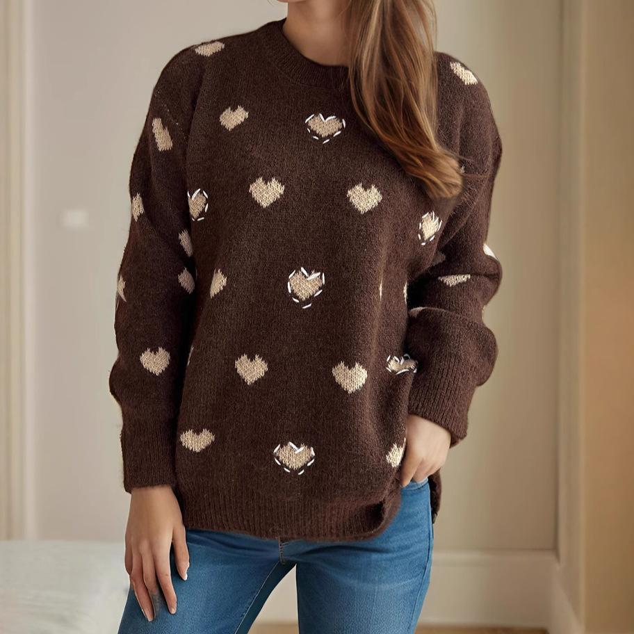 Autumn and Winter New Product Design Sense, Caring Jacquard Casual Round Neck Pullover Sweater, Women's Loose and Slimming Knitted Top 3496 KTB